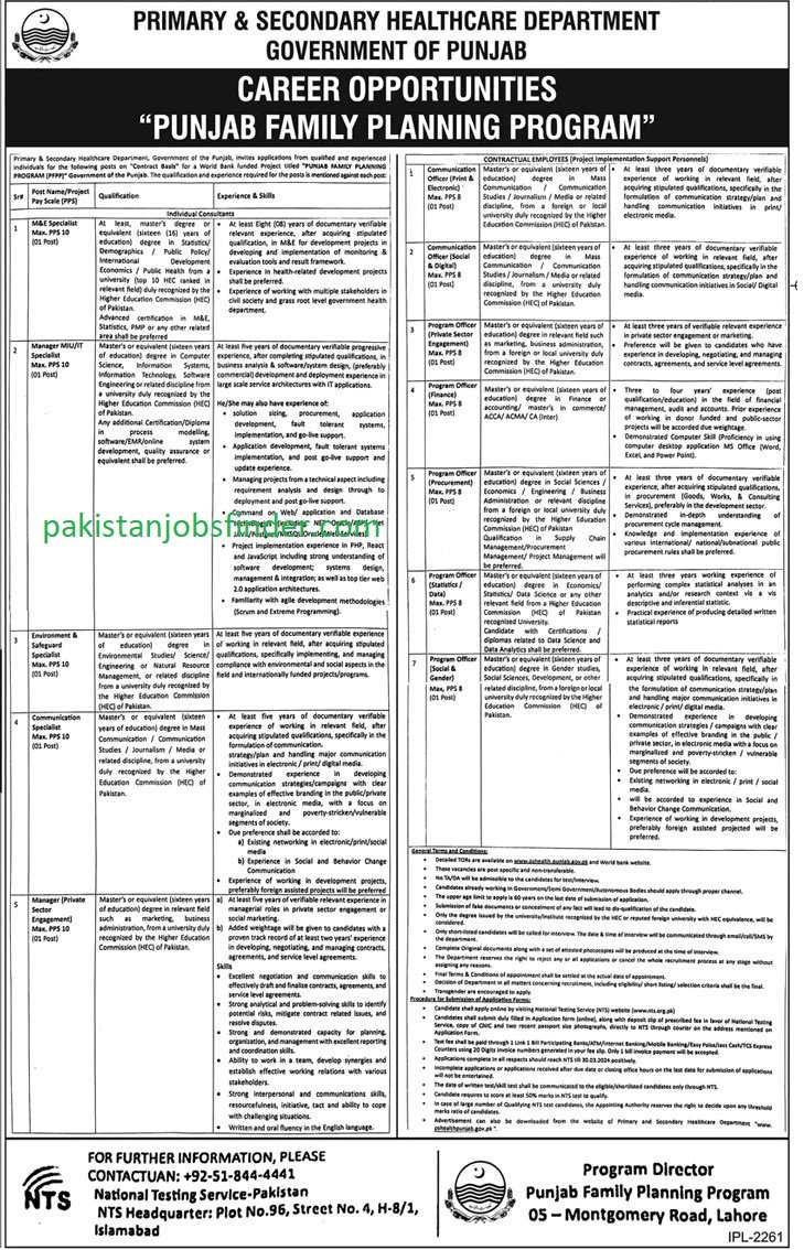 Primary and Secondary Healthcare Department Jobs 2024