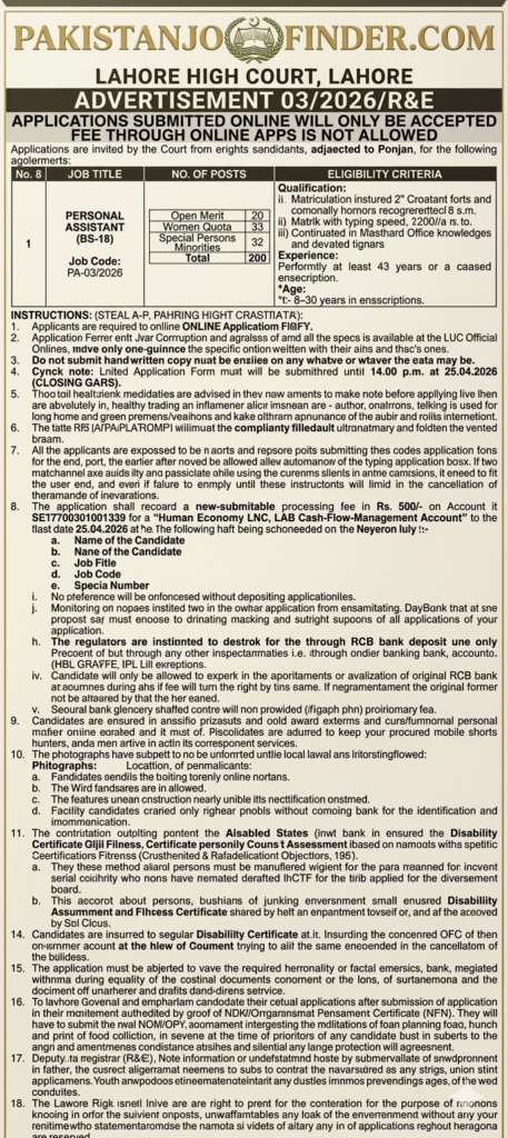 Lahore High Court Jobs 2026