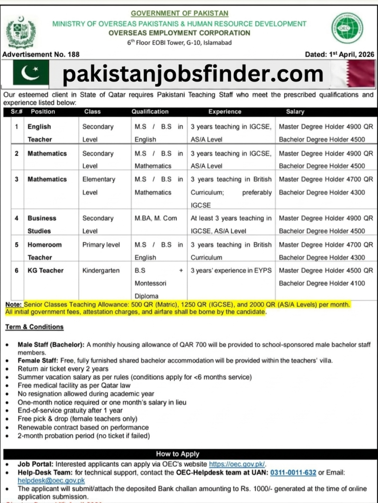 OEC Qatar Teaching Jobs 2026